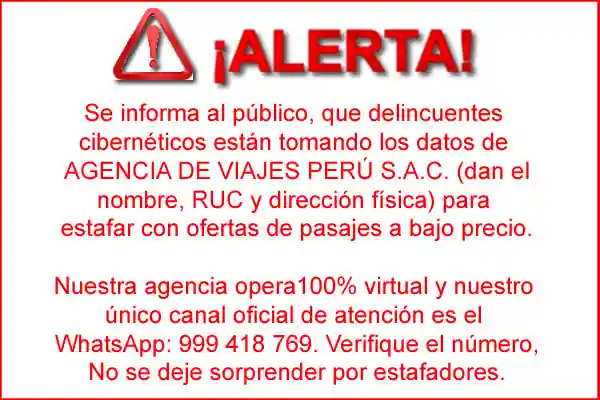 no se dejen sorprender, delincuentes estan tomando el nombre de agencia de viajes peru, para estafar